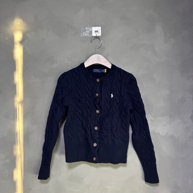 폴로 랄프로렌 울 캐시미어 꽈배기 니트 가디건 네이비