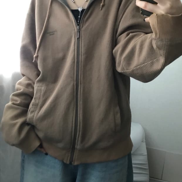 켈빈클라인 베이지브라운 와플 후드집업