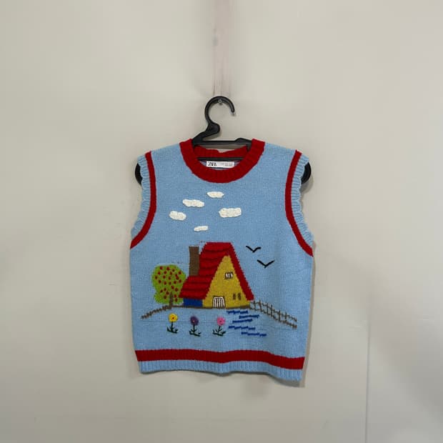 자라 여성 자수 니트 베스트 M