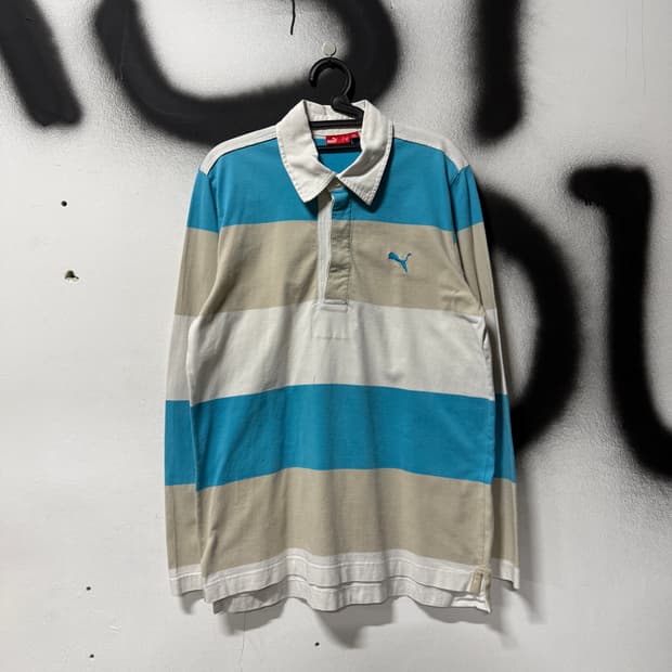 푸마 올드스쿨 스트라이프 럭비 피케 긴팔 티셔츠