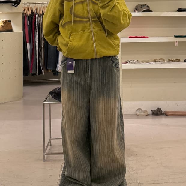 빈티지 ykk 스트라이프 와이드 벌룬핏 데님 팬츠 U1511