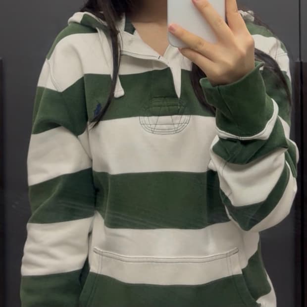 폴로 딥그린 스트라이프 럭비 후드