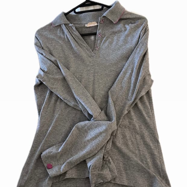 빈티지 회색 체크 핑크 카라티