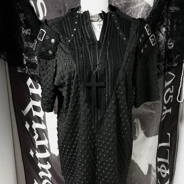 Vkei Emo *Punk Rave* 벨티드 견장 반팔 티셔츠 매드펑크