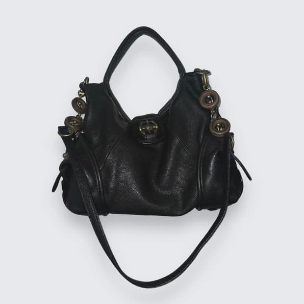 Black Leather detailed shoulder bag