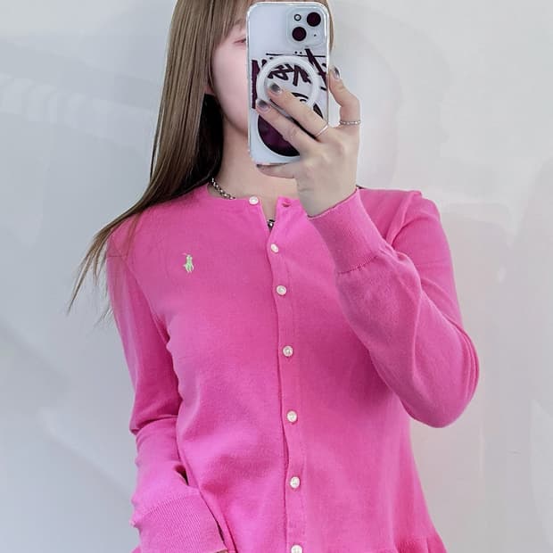 폴로랄프로렌 핑크 포니 프릴 가디건