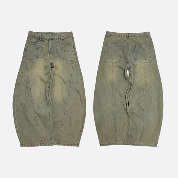 빈티지 워시드 벌룬 데님 팬츠 워싱 청바지