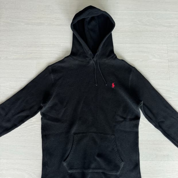 폴로 랄프로렌 와플 씨멀 니트 후드티 블랙