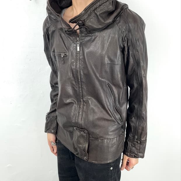 2000s Draped High Neck Lambskin Jacket