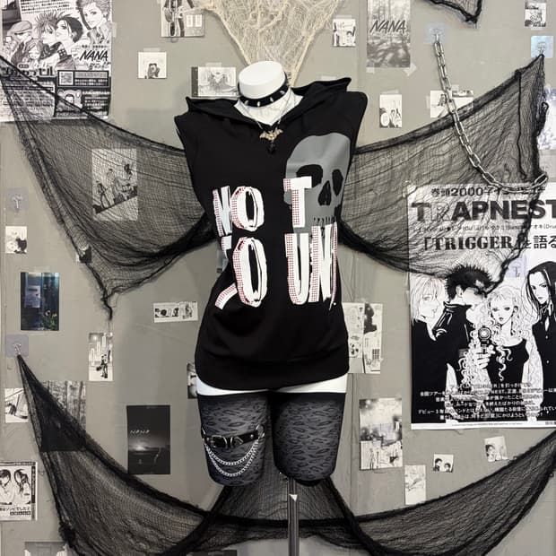 Y2K cubic skull back mesh overfit sleeve