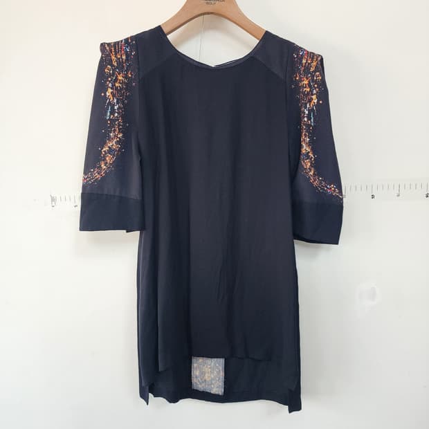 SJSJ 블랙 반팔 프린팅 원피스