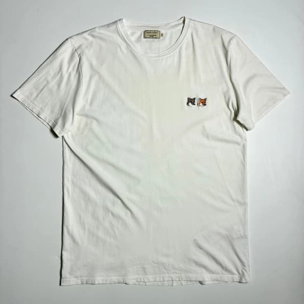 메종키츠네 19SS 더블 폭스 헤드 패치 화이트 반팔 티셔츠 R2666