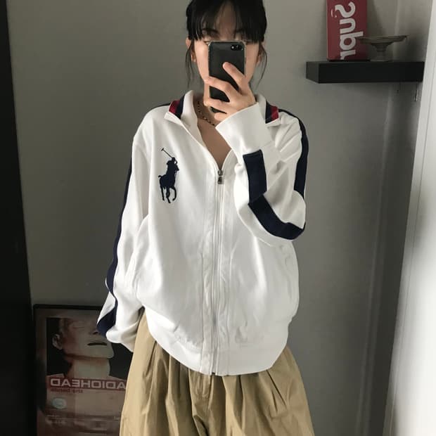 폴로 랄프로렌 빅 포니 로고 화이트 집업