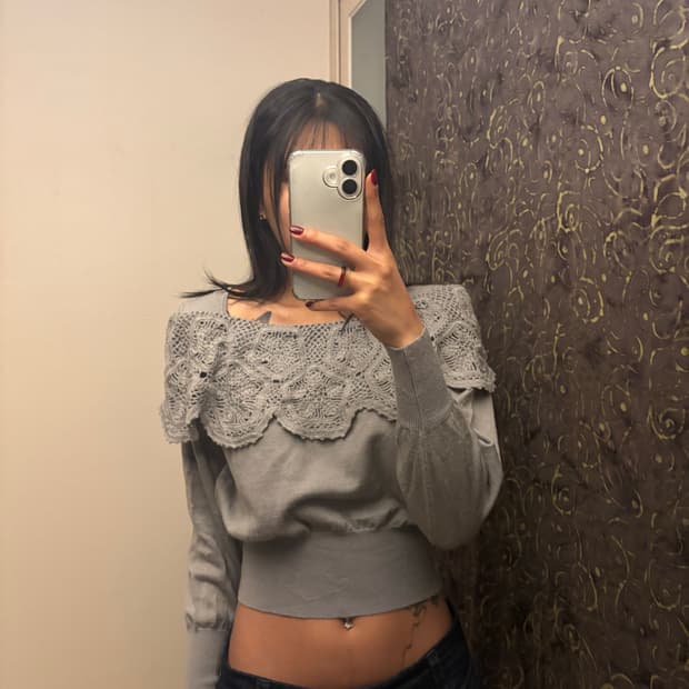 크롭 벌룬 모리 니트