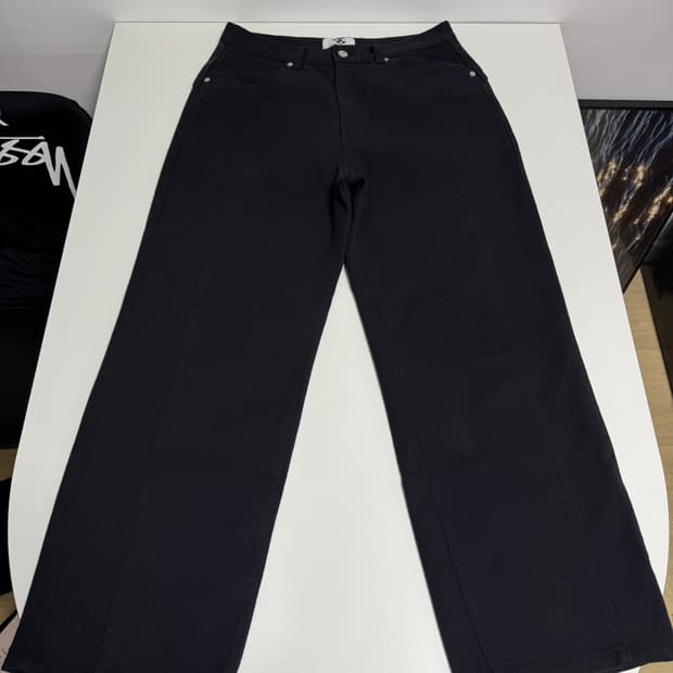 산산기어 블랙 와이드 데님 팬츠