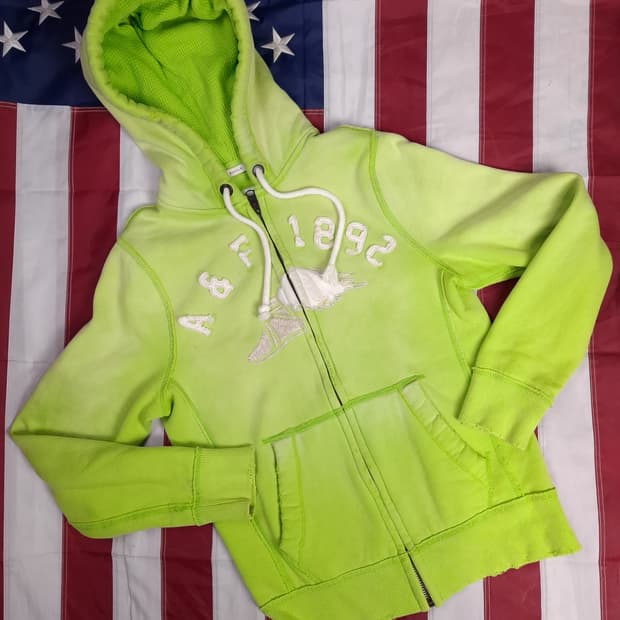 오리지날 아베크롬비 형광 그린 데미지 후드