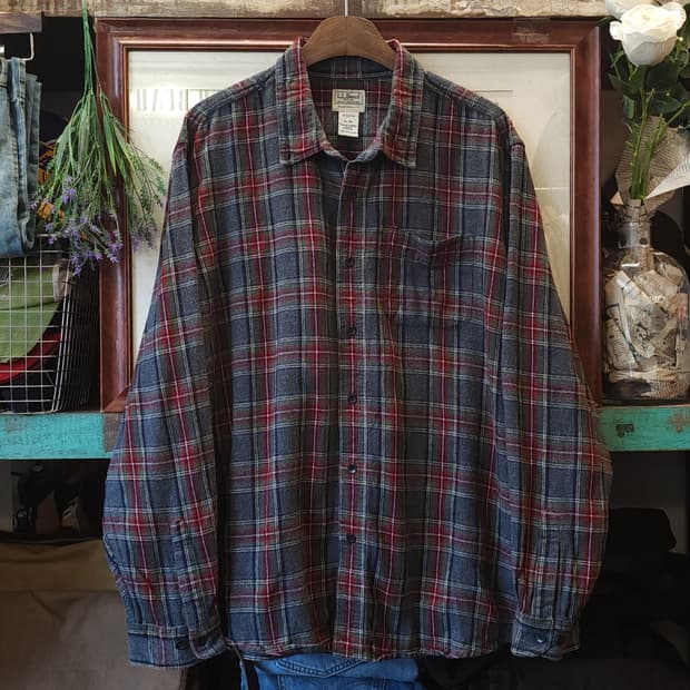 90s 엘엘빈 체크셔츠 플란넬 셔츠 헤비코튼 워크셔츠 아메리칸 체크 xl