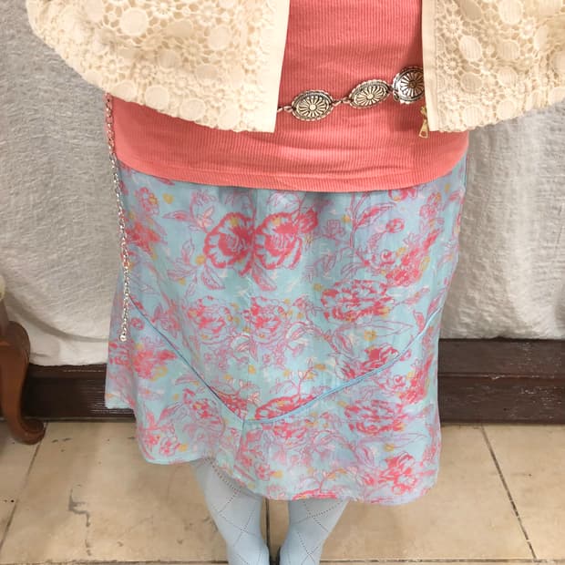 Pink floral midi skirt