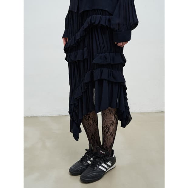 앙개 애시매트릭 러플 스커트