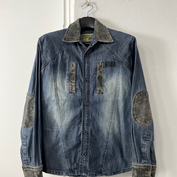 빈티지 볼컴 레더 카라 데님 셔츠 