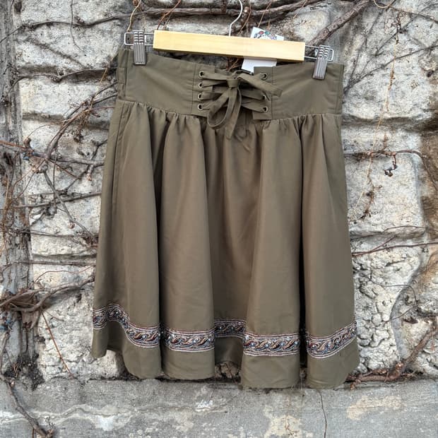 빈티지 코르셋 플레어스커트 Y2k 펑크 비즈 포인트 치마