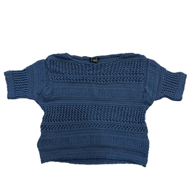 블루 크롭 니트 반팔티
