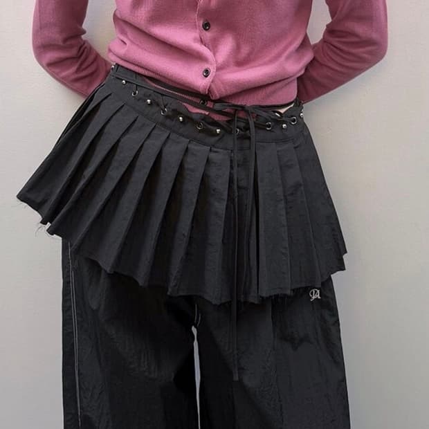 다이애그널 플리츠 랩 스커트 블랙 pleats wrap skirt