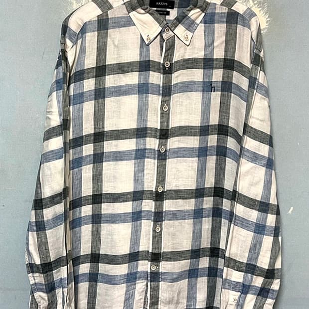 HAZZYS 헤지스 남자 린넨셔츠 체크 캐주얼 춘하 XXL 105-110