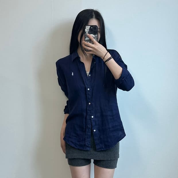 폴로 랄프로렌 자수로고 네이비 린넨 셔츠 