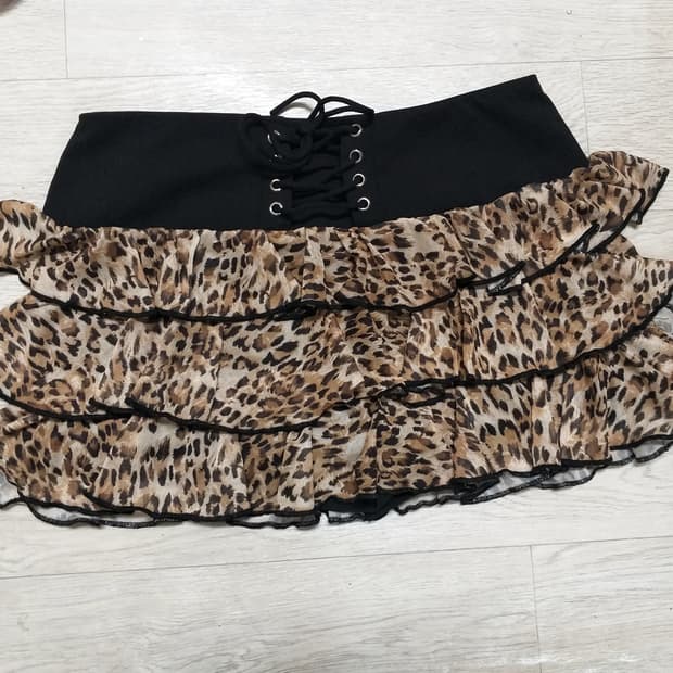 빈티지 호피 레오파드 캉캉스커트 히메라떼오네갸루치마 그런지페어리