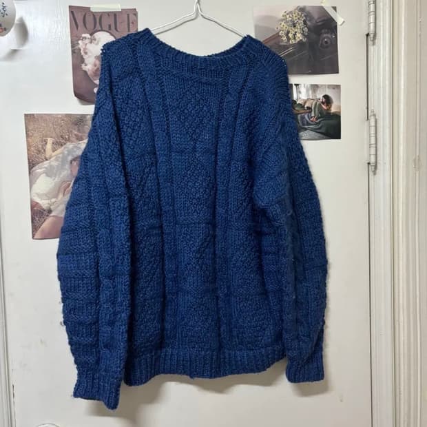 빈티지 블루 컬러 헤비울 짜임니트