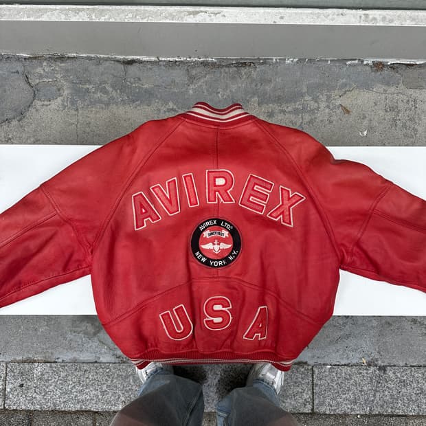90s 아비렉스 avirex 바시티 레더 자켓 레드