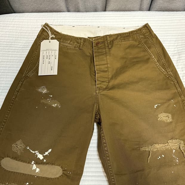 풀카운트 us army 41 치노 팬츠 데미지 버전 32사이즈 브라운 