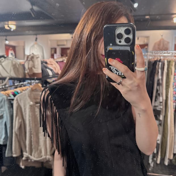 zara 자라 스웨이드 하이넥 프린지 웨스턴 베스트 탑 블라우스 S