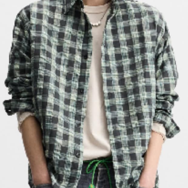 ZARA 링클 이펙트 체크 셔츠 M