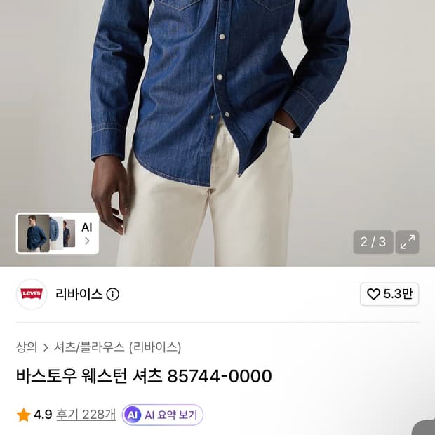 100L)리바이스 바스토우 웨스턴 셔츠