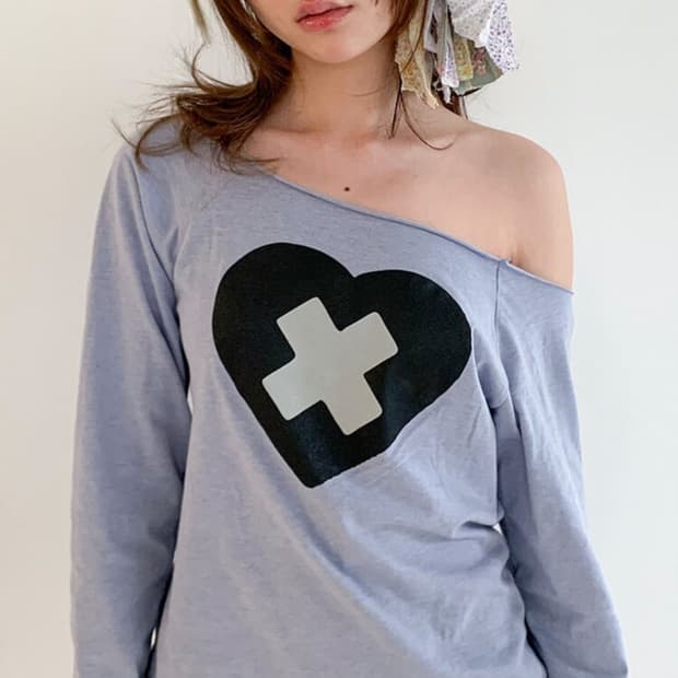 샵페어리 크로스 하트 컷오프 티셔츠 블루