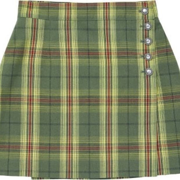 미스치프 체크 랩 버튼 스커트 치마 (옐로우 그린)