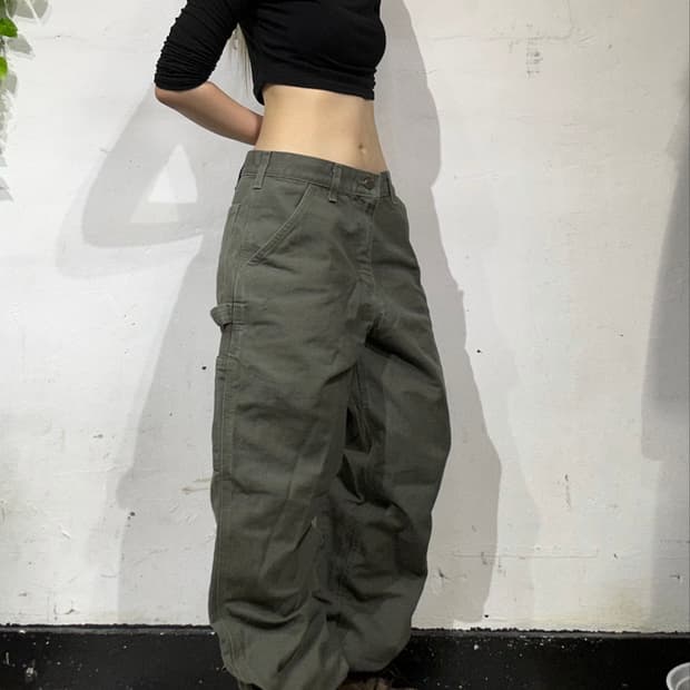 칼하트 모스그린 와이드 카펜터 워크 데님 팬츠 청바지