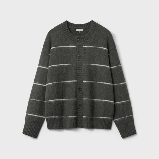 (100) 25fw 벨리에 브러쉬드 탐 가디건 - 그레이 스트라이프