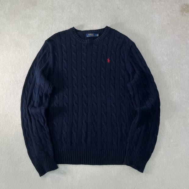 100 폴로랄프로렌 꽈배기 네이비 코튼 니트 