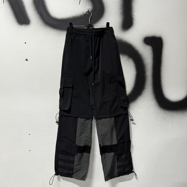 VTG 빈티지 나일론 스트링 , 스트랩 디테일 와이드 밴딩 카고 팬츠