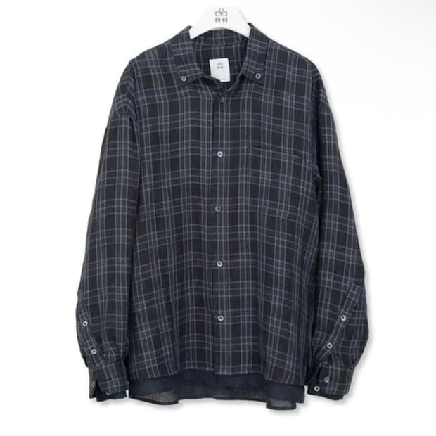 폴리테루 레이어드 체크셔츠 린넨 그레이