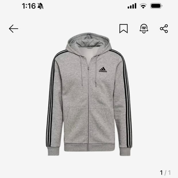 아디다스 에센셜 3s 후드집업 그레이 s