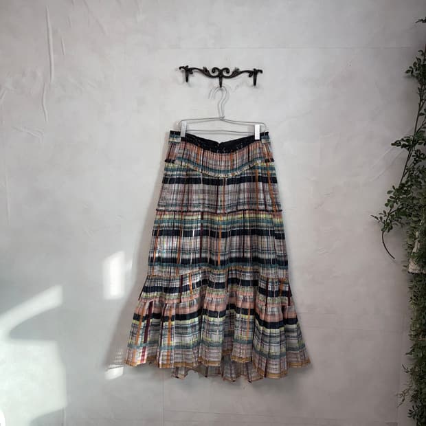 MINE multi color check pleats skirt