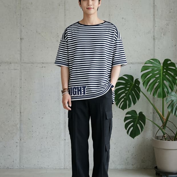 SONGZIO HOMME 송지오 옴므 오버핏 스트라이프 반팔 티셔츠