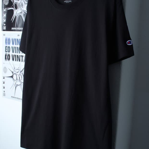 (L-XL) 챔피온 반팔 티셔츠 블랙 무지 올드스쿨-H30811