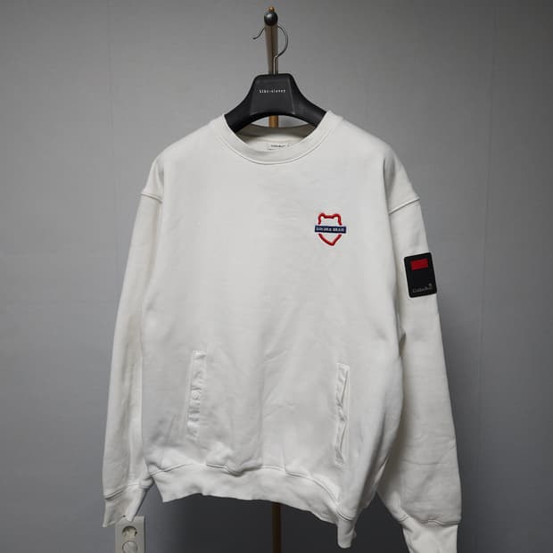 L ) 골든베어 화이트 오버핏 엘보패치 맨투맨