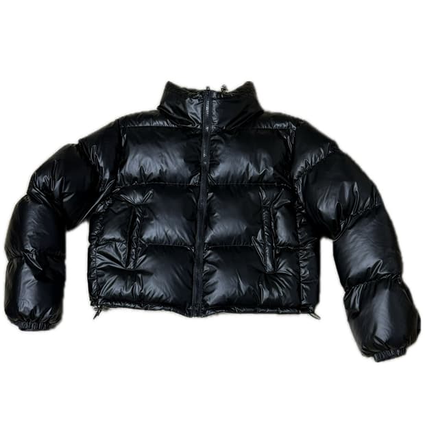 라퍼지아우어 우먼 유광 크롭 오버핏 푸퍼 다운 숏 패딩 블랙