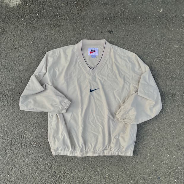 90s 나이키 USA 미드 스우시 오트밀 올드스쿨 웜업 바람막이 L